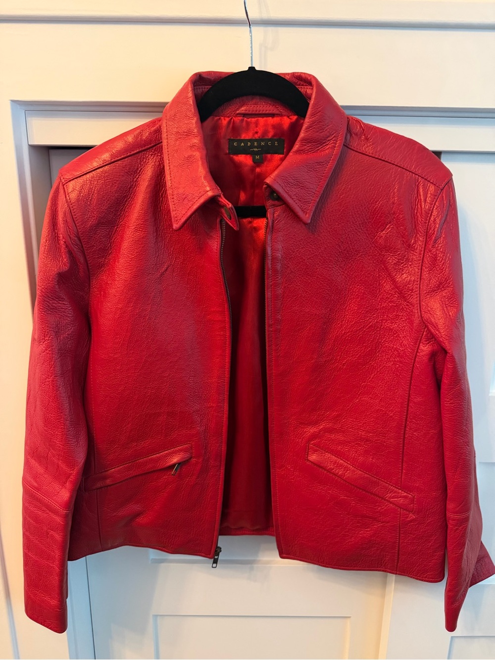 Vintage Cadence Women’s Red Leather Zip Jacket